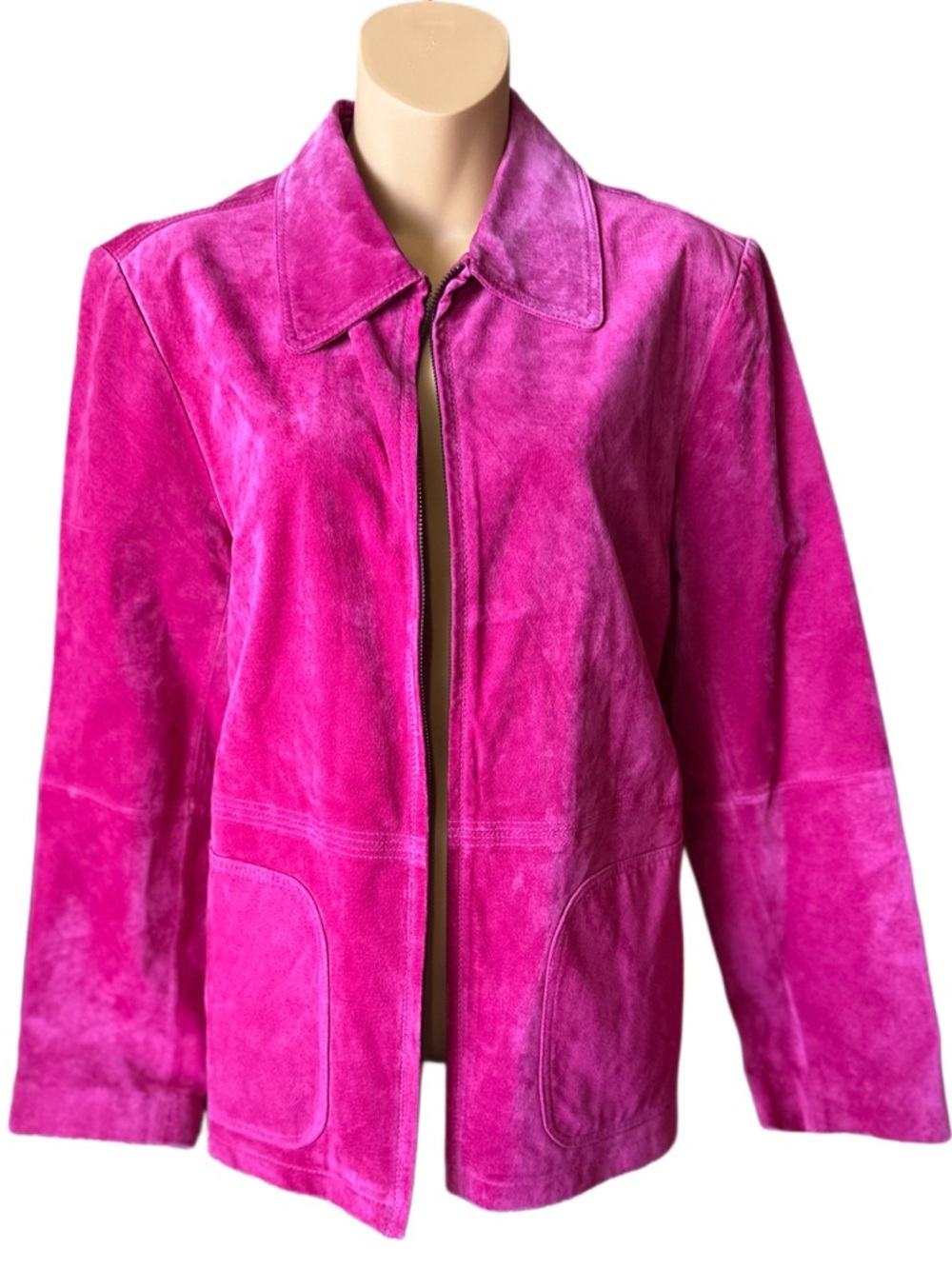 Bernardo Vintage 90s Genuine Leather Suede Jacket in Barbie Pink